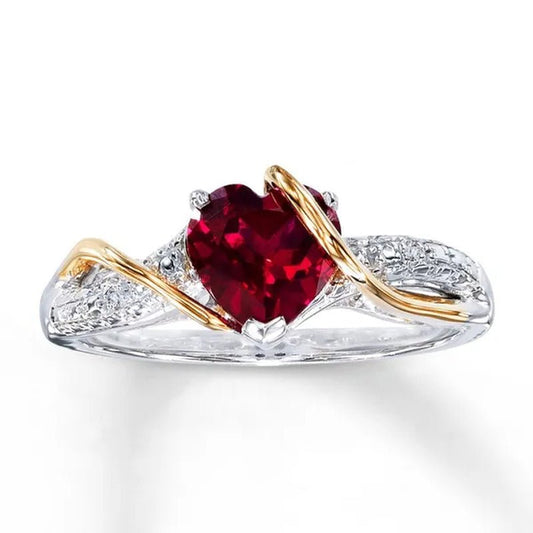 Heart Cut Engagement&Wedding Rose Red Ruby Solitaire Ring Solid Genuine Silver Plated for Women - WORLD TIME VISITS