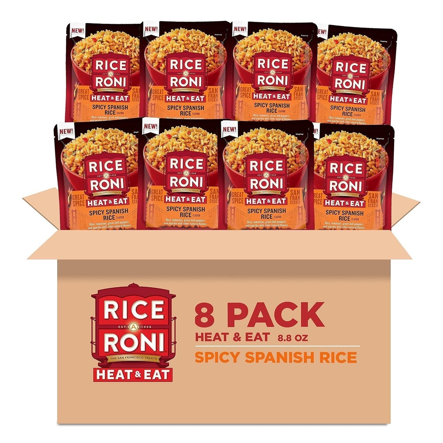 Heat & Eat Rice, Microwave Rice, Quick Cook Rice, Spicy Spanish, (8 Pack) - WORLD TIME VISITS