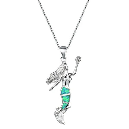 Heat! New Fashion Mermaid Fire Opal 925 Silver Pendant Necklace Bridal Personality Glamour Wedding Jewelry  5 colors