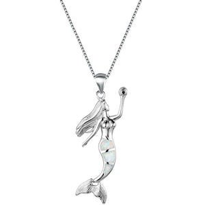 Heat! New Fashion Mermaid Fire Opal 925 Silver Pendant Necklace Bridal Personality Glamour Wedding Jewelry  5 colors