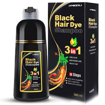 Herbal Gray Hair Coverage Shampoo for Women and Men, 3 in 1 Natural Ingredients, 500Ml (BLACK) - WORLD TIME VISITS