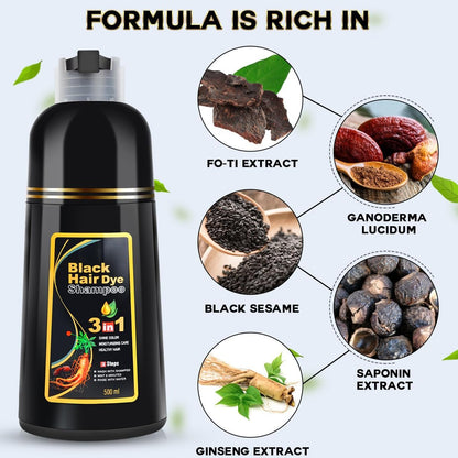 Herbal Gray Hair Coverage Shampoo for Women and Men, 3 in 1 Natural Ingredients, 500Ml (BLACK)