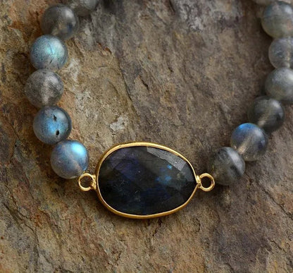 High End Women Bracelets Labradorite Stretch Bracelets Natural Stone Charm Elastic Statement Bracelet Jewelry laboratory