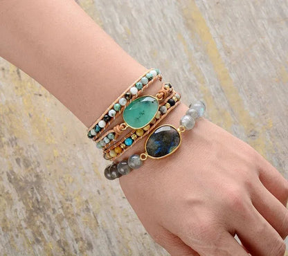 High End Women Bracelets Labradorite Stretch Bracelets Natural Stone Charm Elastic Statement Bracelet Jewelry laboratory