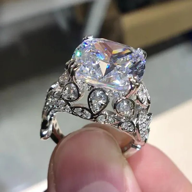 High Quality 4 Prong Setting White Sapphire Leaf Vine Rings for Women Bridal Wedding Luxury Ring Jewelry - WORLD TIME VISITS