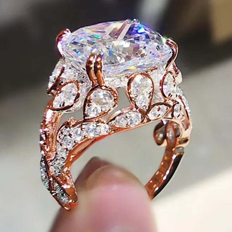 High Quality 4 Prong Setting White Sapphire Leaf Vine Rings for Women Bridal Wedding Luxury Ring Jewelry - WORLD TIME VISITS