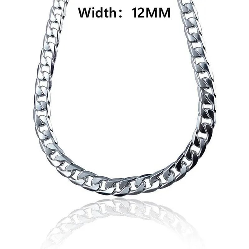 High Quality 925 Sterling Silver 12MM Width Male Jewelry 925 Solid Silver Fashion Jewelry Men Curb Chain Necklace Bracelet 8 - 30 inches - WORLD TIME VISITS