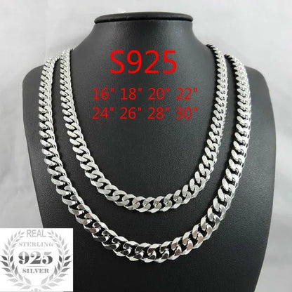 High Quality 925 Sterling Silver 12MM Width Male Jewelry 925 Solid Silver Fashion Jewelry Men Curb Chain Necklace Bracelet 8 - 30 inches - WORLD TIME VISITS