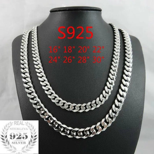 High Quality 925 Sterling Silver 12MM Width Male Jewelry 925 Solid Silver Fashion Jewelry Men Curb Chain Necklace Bracelet 8 - 30 inches - WORLD TIME VISITS