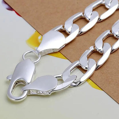 High Quality 925 Sterling Silver 12MM Width Male Jewelry 925 Solid Silver Fashion Jewelry Men Curb Chain Necklace Bracelet 8-30 inches