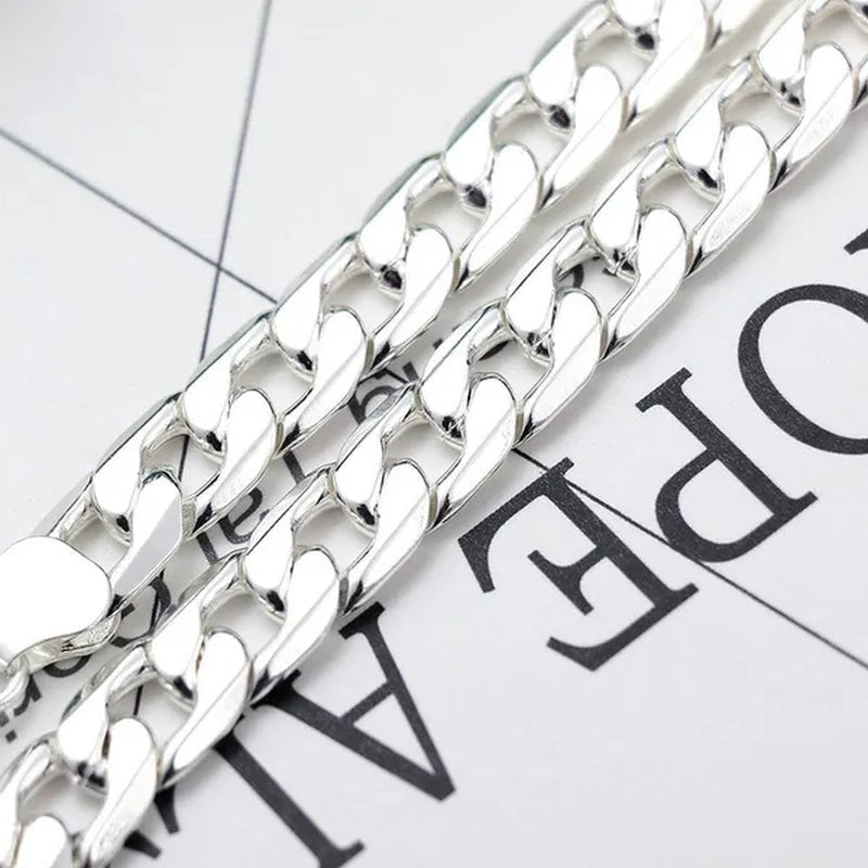 High Quality 925 Sterling Silver 12MM Width Male Jewelry 925 Solid Silver Fashion Jewelry Men Curb Chain Necklace Bracelet 8-30 inches