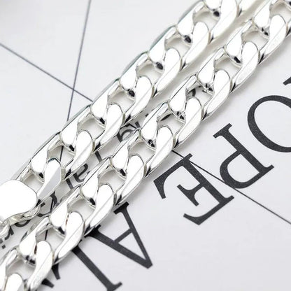 High Quality 925 Sterling Silver 12MM Width Male Jewelry 925 Solid Silver Fashion Jewelry Men Curb Chain Necklace Bracelet 8-30 inches