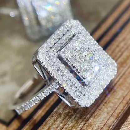 High Quality Micro Pave Cubic Zirconia Square Ring for Women Engagement Wedding Ring Jewelry Gift - WORLD TIME VISITS