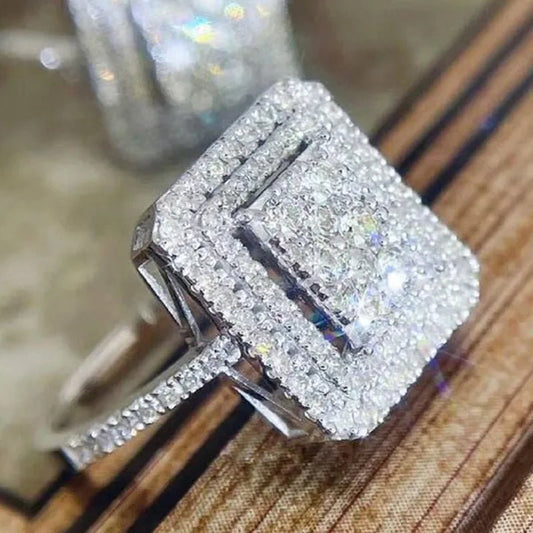 High Quality Micro Pave Cubic Zirconia Square Ring for Women Engagement Wedding Ring Jewelry Gift - WORLD TIME VISITS