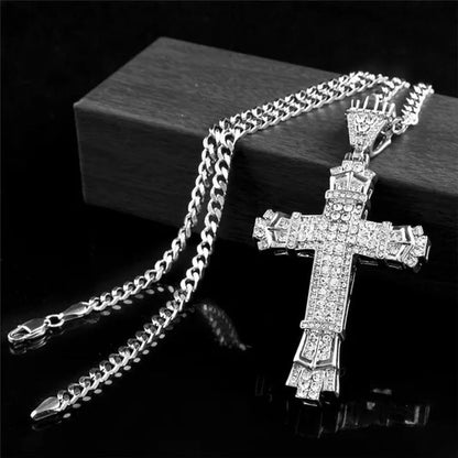 Hip hop cross exquisite men's fashion jewelry 18K gold/925 silver DIAMOND stainless steel pendant necklace