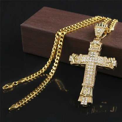 Hip hop cross exquisite men's fashion jewelry 18K gold/925 silver DIAMOND stainless steel pendant necklace