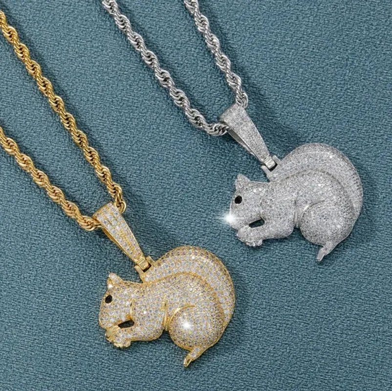 Hip Hop Diamond Cute Little Squirrel Animal Men and Women Necklace Accessories