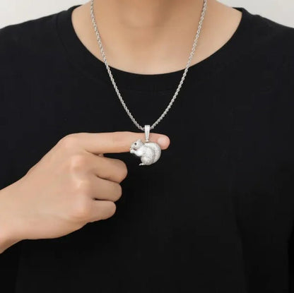 Hip Hop Diamond Cute Little Squirrel Animal Men and Women Necklace Accessories