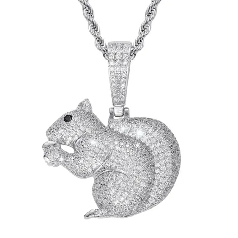 Hip Hop Diamond Cute Little Squirrel Animal Men and Women Necklace Accessories - WORLD TIME VISITS
