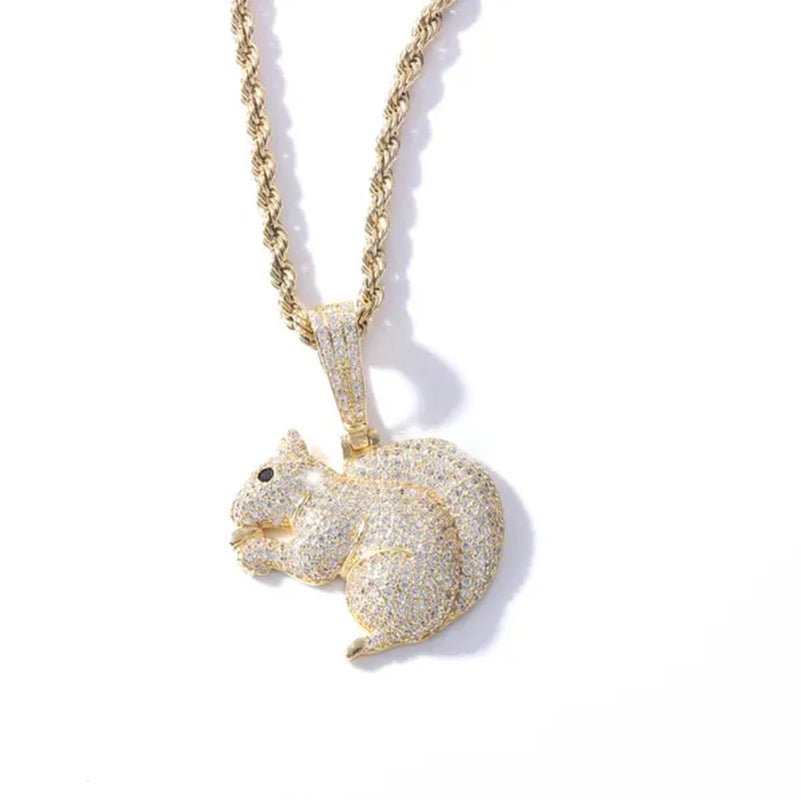 Hip Hop Diamond Cute Little Squirrel Animal Men and Women Necklace Accessories