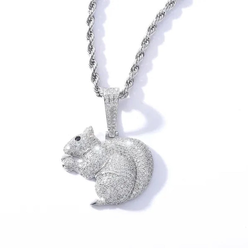 Hip Hop Diamond Cute Little Squirrel Animal Men and Women Necklace Accessories