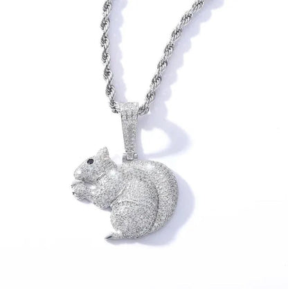 Hip Hop Diamond Cute Little Squirrel Animal Men and Women Necklace Accessories