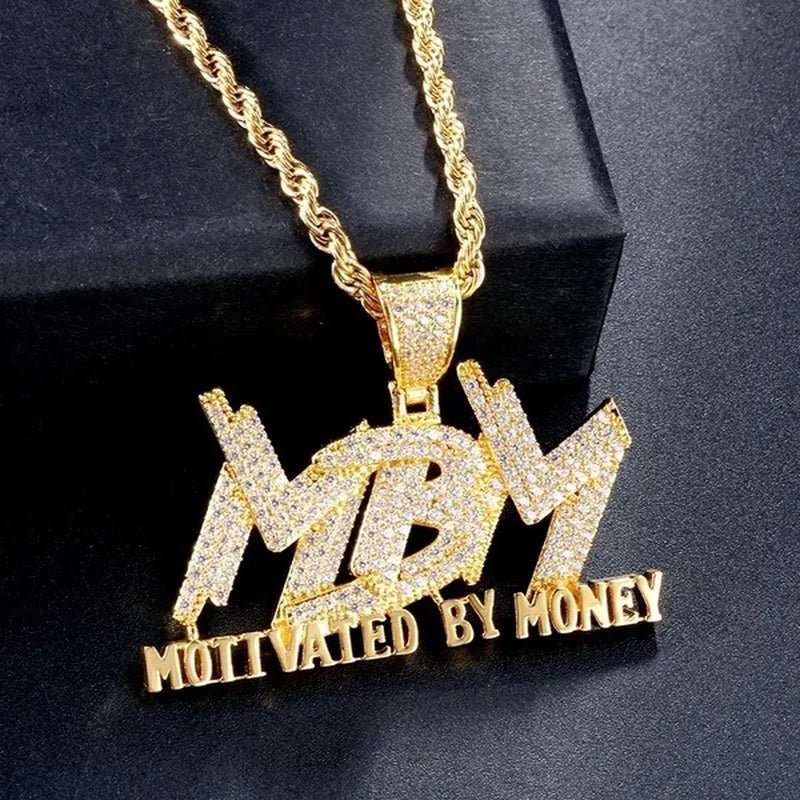 Hip Hop Men and Women Cubic Zircon MBM Letter Pendant Iced Out Full Diamond Necklace Jewelry Gift - WORLD TIME VISITS