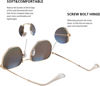 Hipster Hexagonal Polarized Sunglasses Men Women Geometric Square Small Vintage Metal Frame Retro Shade Glasses - WORLD TIME VISITS