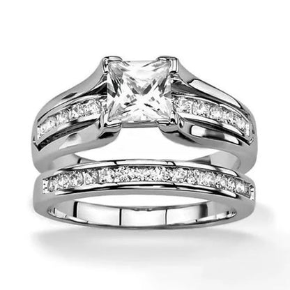 His and Hers Stainless Steel Princess Wedding Ring Set and Eternity Wedding Band