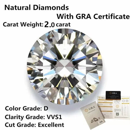 HOLYCOME Natural Diamonds DEFIJ Color Round Shape VVS1 Excellent Clarity Natual Diamonds With GRA Certificate Report and 2.0 CaratRetail Price $9999 - WORLD TIME VISITS