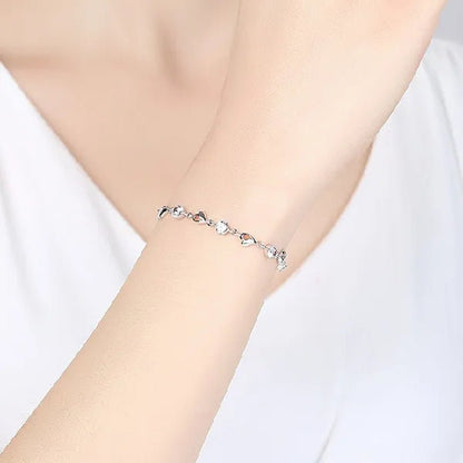 Hot 925 Sterling Silver Zircon Love Heart Shaped Bracelets Crystals for Women Valentines Gift Wedding Party Cute Jewelry - WORLD TIME VISITS