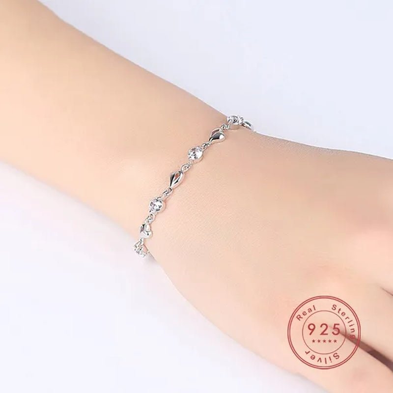 Hot 925 Sterling Silver Zircon Love Heart Shaped Bracelets Crystals for Women Valentines Gift Wedding Party Cute Jewelry