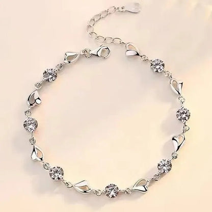 Hot 925 Sterling Silver Zircon Love Heart Shaped Bracelets Crystals for Women Valentines Gift Wedding Party Cute Jewelry