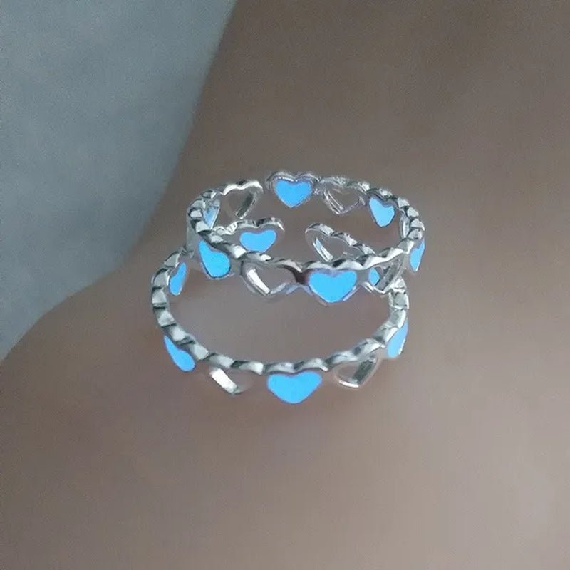 Hot Adjustable Heart Shape Luminous Ring Glow In The Dark  Ring Lady Glow Hollow Heart Love