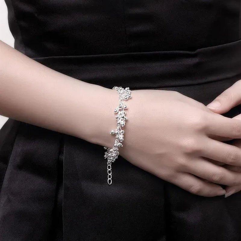 Hot Charm 925 Sterling Silver Bracelets Necklace Jewelry Set for Women Beautiful Fringe Line Frosted Beads Fashion Party Gifts - WORLD TIME VISITS