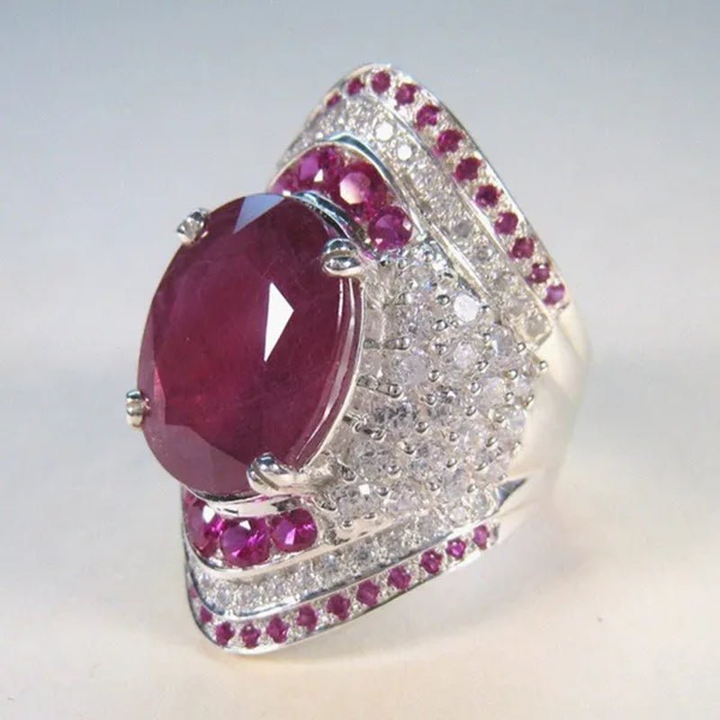 Hot Lady Jewelry 925 Sterling Silver Natural 8.96ct Ruby Diamond Wedding Engagement Ring Size 6 - 10 - WORLD TIME VISITS