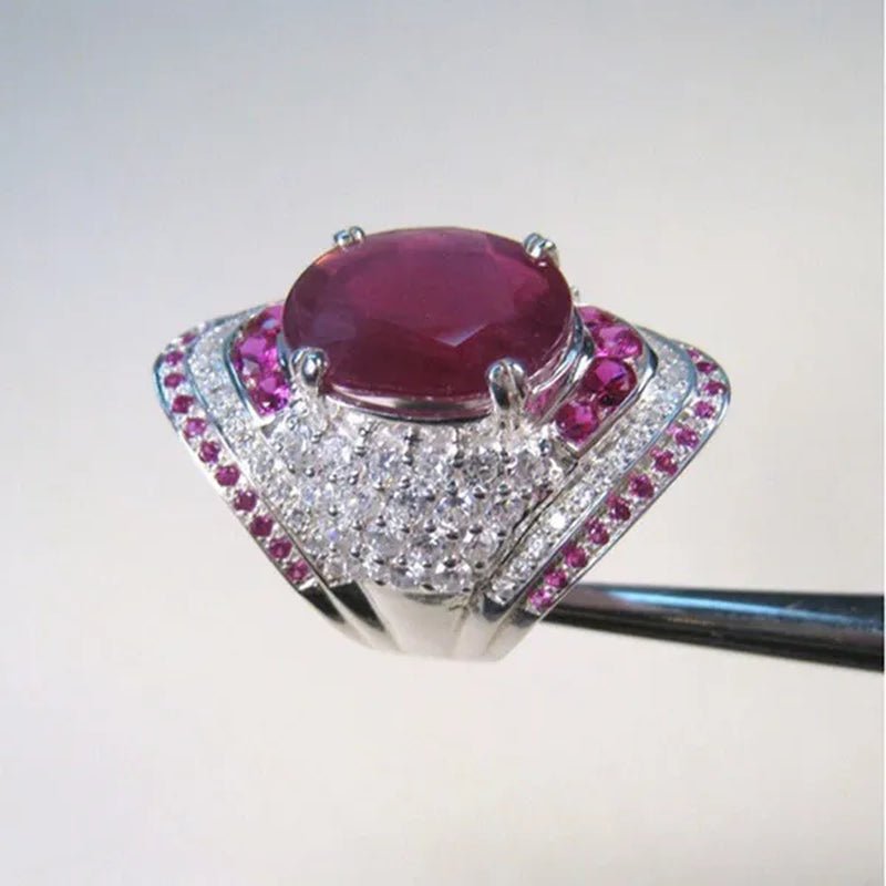 Hot Lady Jewelry 925 Sterling Silver Natural 8.96ct Ruby Diamond Wedding Engagement Ring Size 6 - 10 - WORLD TIME VISITS