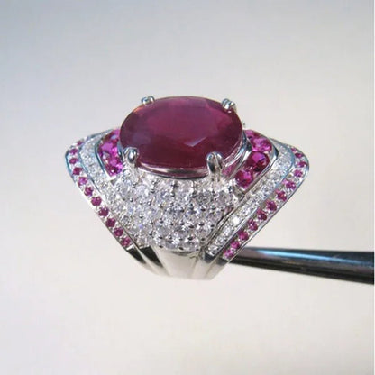Hot Lady Jewelry 925 Sterling Silver Natural 8.96ct Ruby Diamond Wedding Engagement Ring Size 6 - 10 - WORLD TIME VISITS
