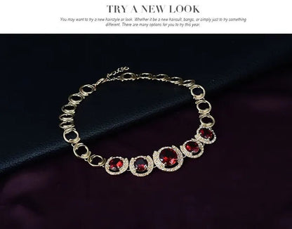 Hot Sale 18K Gold Plated Crystal Ruby Emerald Zircon Chunky Necklace Jewelry Set