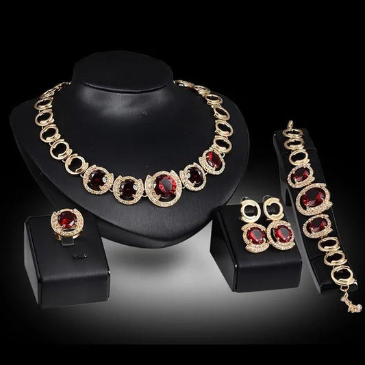 Hot Sale 18K Gold Plated Crystal Ruby Emerald Zircon Chunky Necklace Jewelry Set - WORLD TIME VISITS
