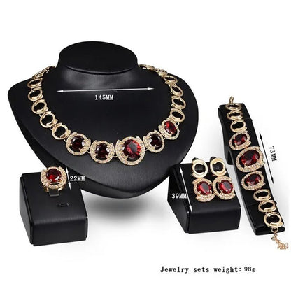 Hot Sale 18K Gold Plated Crystal Ruby Emerald Zircon Chunky Necklace Jewelry Set