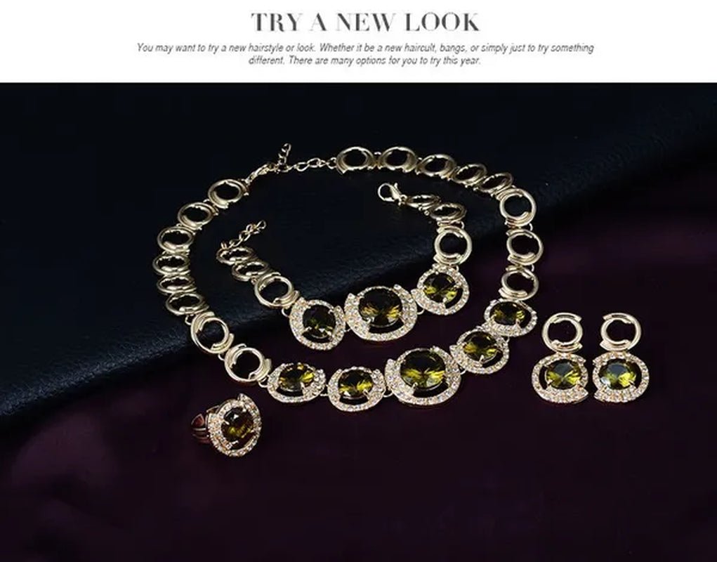 Hot Sale 18K Gold Plated Crystal Ruby Emerald Zircon Chunky Necklace Jewelry Set