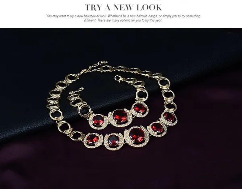 Hot Sale 18K Gold Plated Crystal Ruby Emerald Zircon Chunky Necklace Jewelry Set - WORLD TIME VISITS