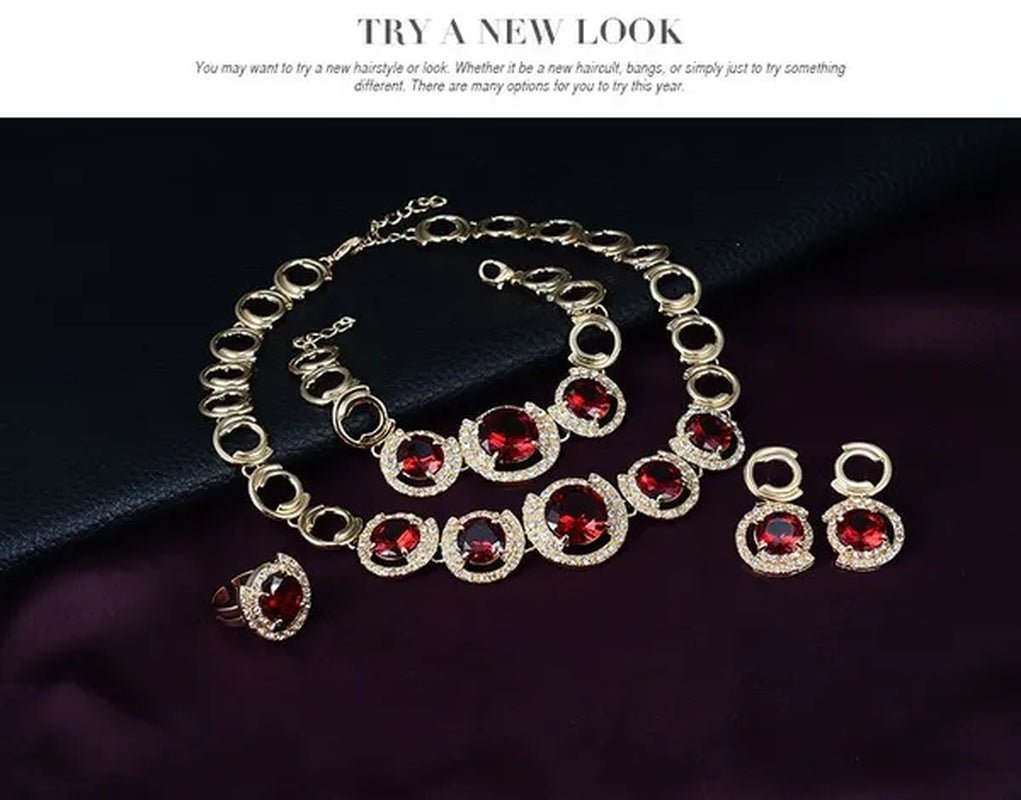 Hot Sale 18K Gold Plated Crystal Ruby Emerald Zircon Chunky Necklace Jewelry Set - WORLD TIME VISITS