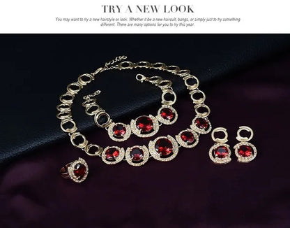 Hot Sale 18K Gold Plated Crystal Ruby Emerald Zircon Chunky Necklace Jewelry Set - WORLD TIME VISITS