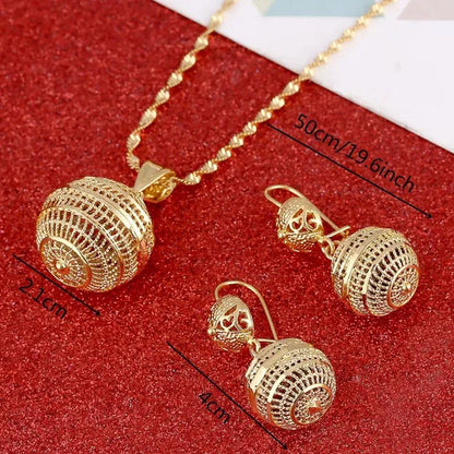 Hot Sale 24K Gold Jewelry Set Necklace Earrings Pendant Fashion African round Beads Jewelry for Women