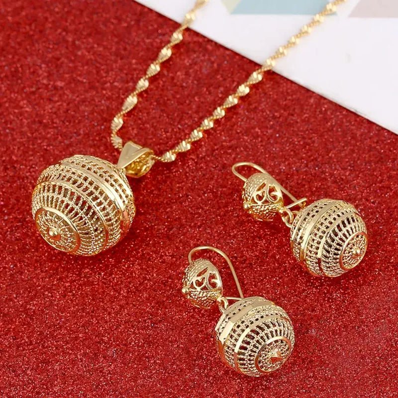 Hot Sale 24K Gold Jewelry Set Necklace Earrings Pendant Fashion African round Beads Jewelry for Women - WORLD TIME VISITS