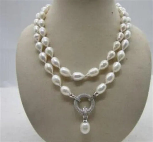 HOT SELL HOT 12 - 14MM NATURAL SOUTH SEA BAROQUE WHITE PEARL NECKLACE 35" BEAUTIFUL CLASP - WORLD TIME VISITS