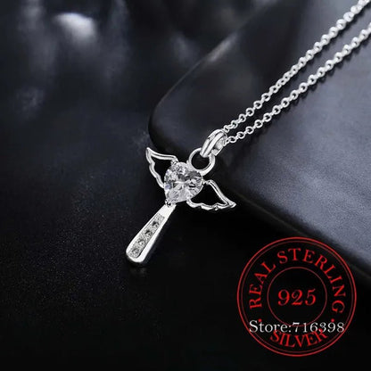 Hot Silver Creative Zircon Crystal Necklace Fine Jewelry Birthday Gifts 925 Sterling Silver Cross Pendant Necklace for Women Men
