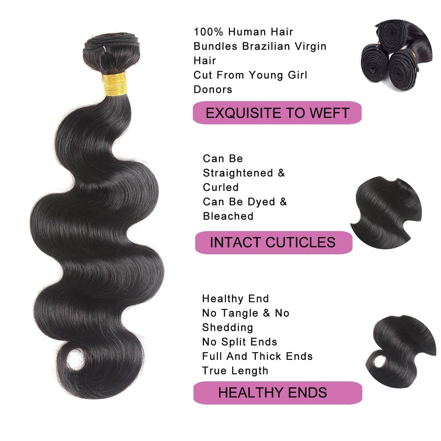Human Hair Bundles Body Wave 14 Inch Bundles Human Hair 1 Bundles 100% Unprocessed Brazilian Virgin Human Hair Bundles Deals Human Hair Extensions for Natural Black Color